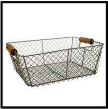 WIRE BASKET w/WOODEN HANDLES